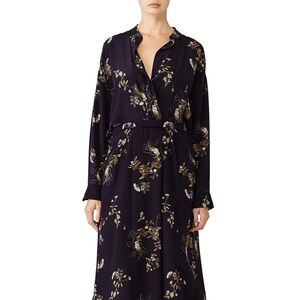 Vince navy blue silk floral midi wrap shirt dress - Medium
